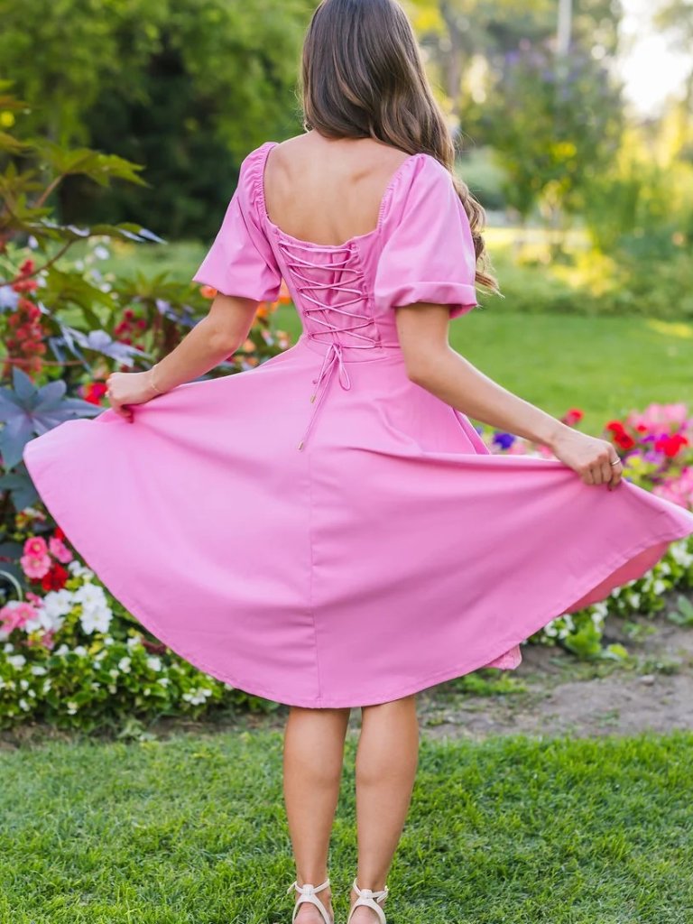 Chelsea Reece Bella Dress 14/16 New Pink Fit And Flare Puff Sleeve Princess — image 2 of 5